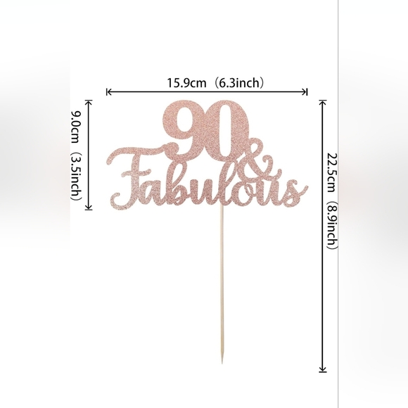 Rose Gold "90 &  Fabulous" Cake Topper - Picture 2 of 8